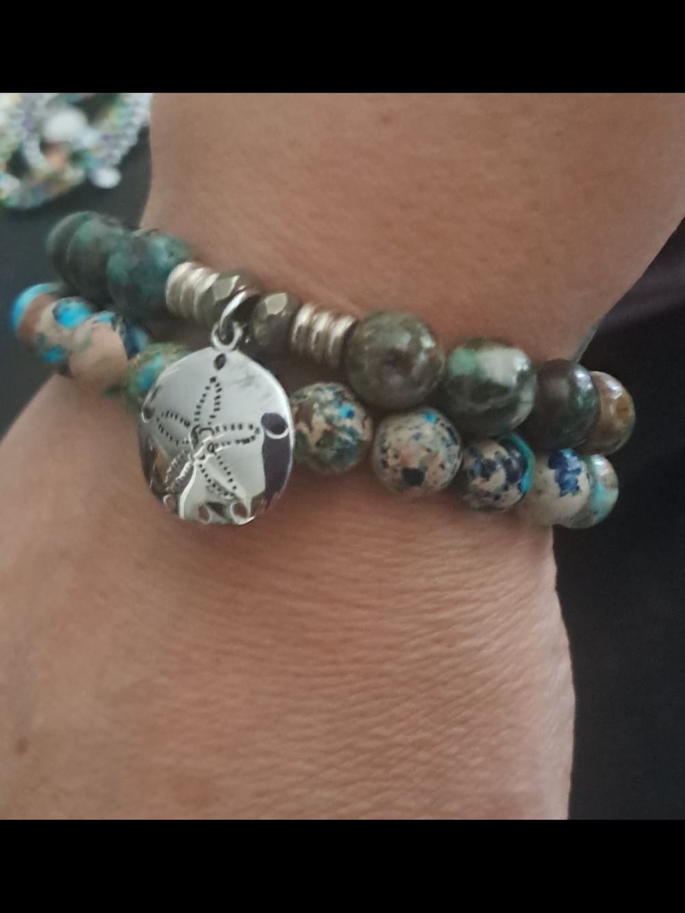 Authentic T. Jazelle African Turquoise Sand Dollar 2-Bracelet Stack